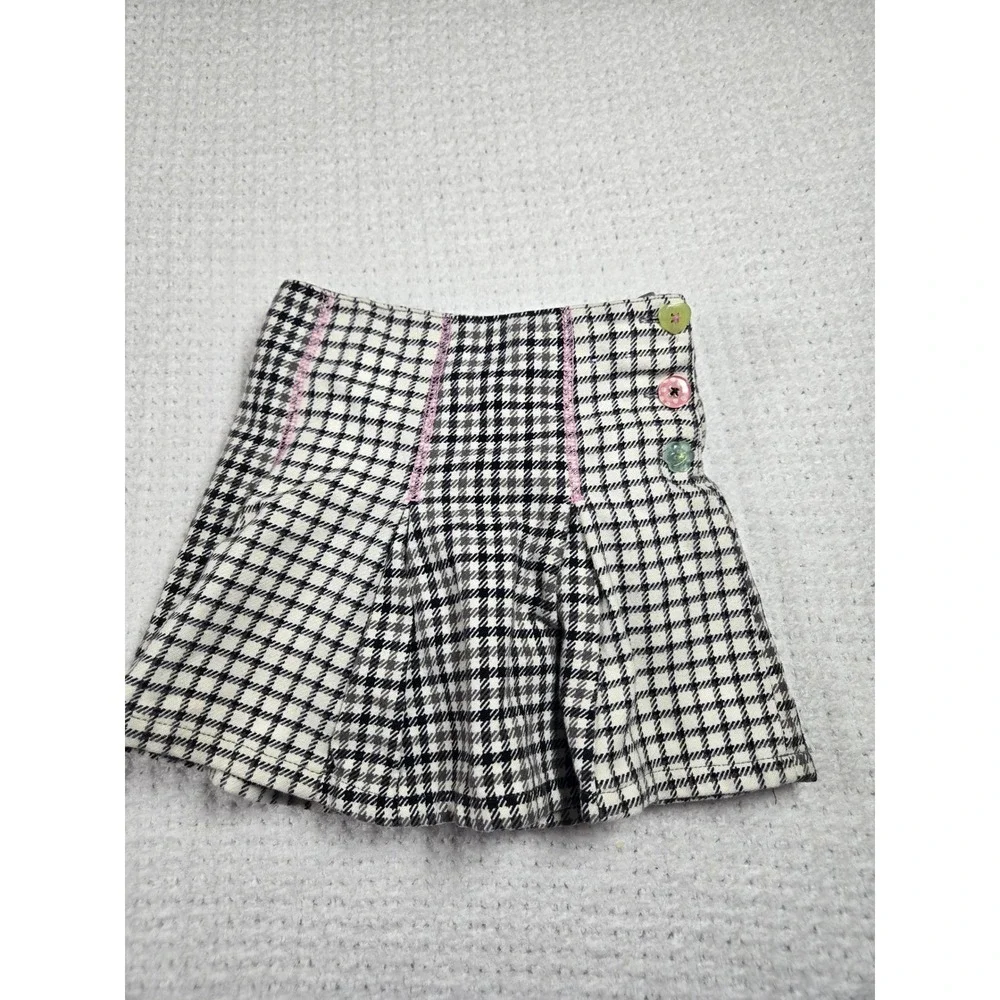 Y2K Girls‎ Plaid Pleated Skort Size 6 Black White Pink Heart Button 2006